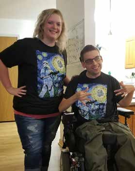 Michael wearing an amazing Stormtrooper shirt, next to woman in matching shirt